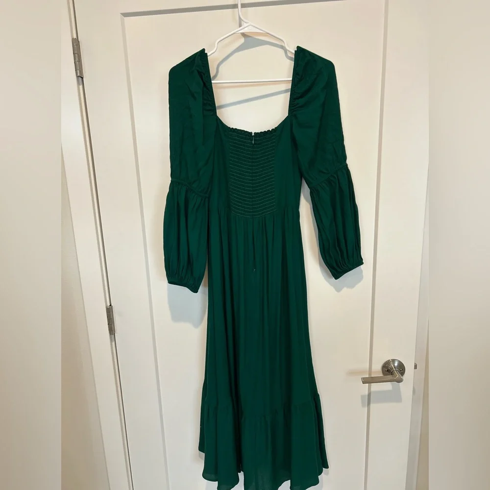 Reformation Mica Emerald Green Long Sleeve Square Neck Midi Dress - Picture 9 of 9